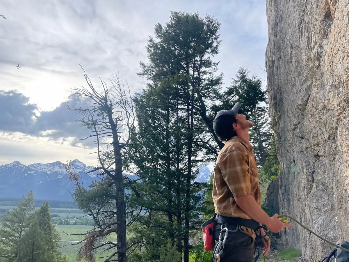 Trevor belaying at blacktail butte